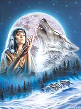 Metalický obrázek - Indiánka a vlk