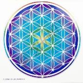 Mandala na sklo velká - Sluneční mandala barevná  s motivem květu života