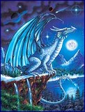 Metalický obrázek - Modrý drak na útesu