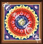 Malý mandalový obraz v dřevěném rámu - Mandala jednoty nebe a země 18x18 cm